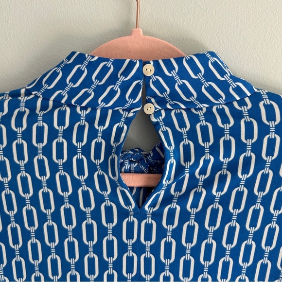 NWT Ann Taylor Blue Chain Print Mock Neck Long Sleeve Top Medium - Picture 4 of 6